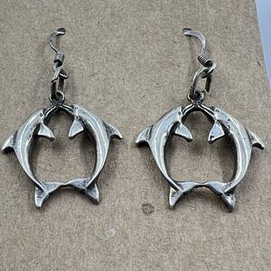 Sunwest Sterling Silver Double Kissing Dolphins Love Dangle Earrings 925